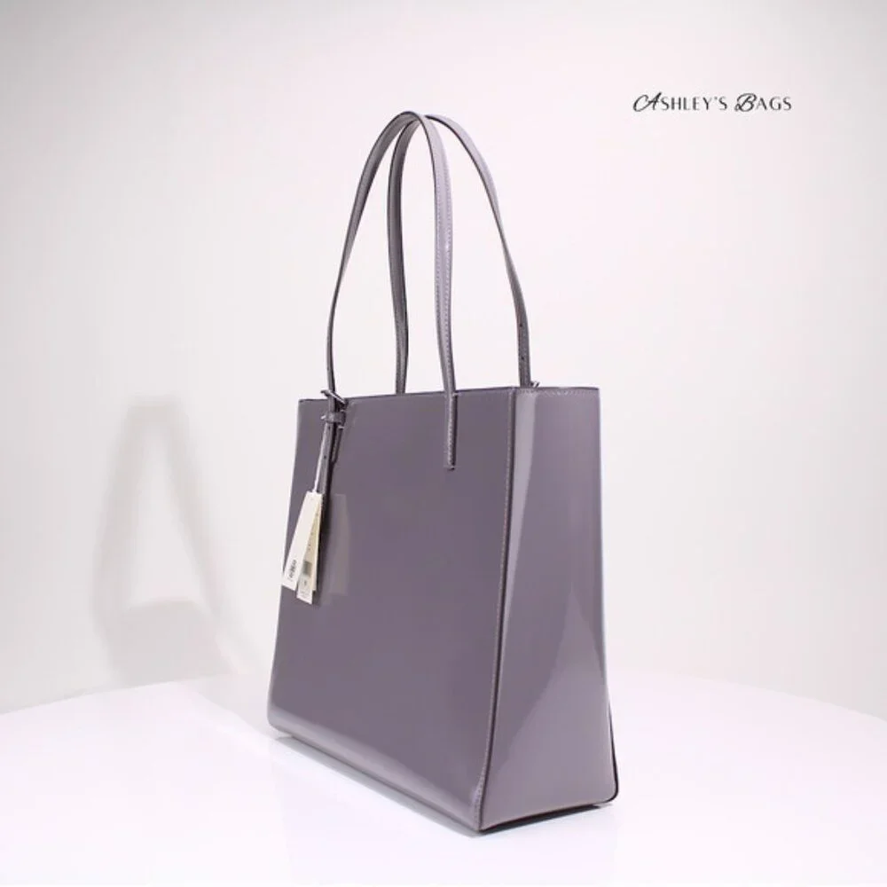 Tory Burch Large Patent Leather Emerson Tote In Grey